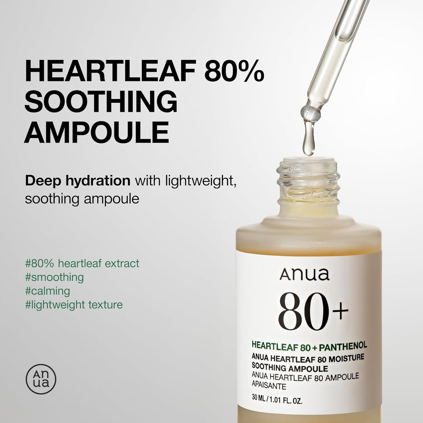 Anua Heartleaf 80 Soothing Ampoule - Hydration Facial Serum for Glass Skin