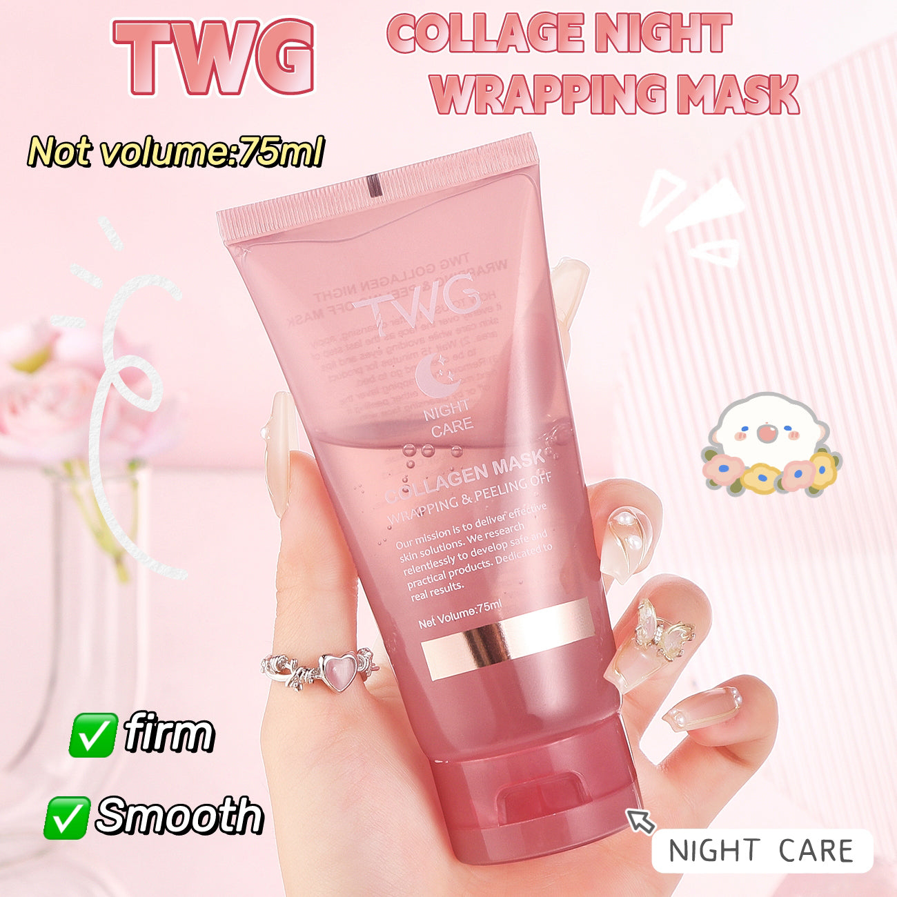 Collagen Night Wrapping Peel Off Facial Mask - Elasticity & Hydration Care, Reduces Sagging & Dullness | Hydrolyzed Collagen For Glowing Skin - 75 ml