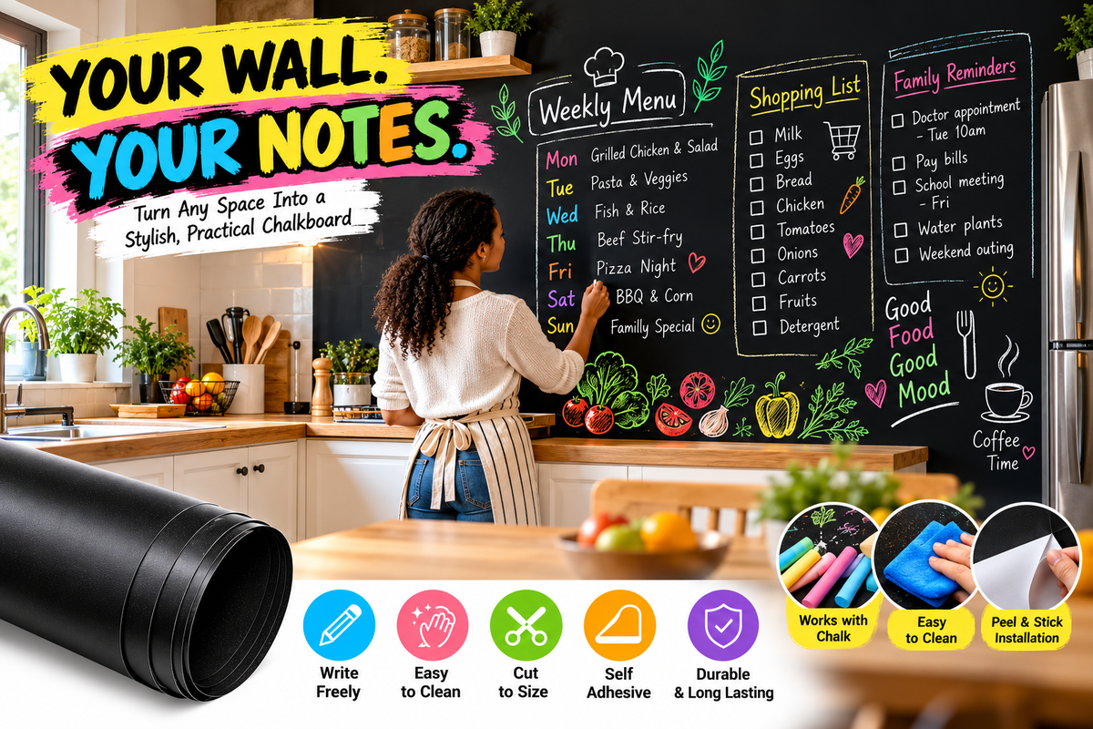 Self-Adhesive Chalkboard Wall Sticker ( 90 × 200 cm ) - With Free 5PCS Multi-Colour Chalks
