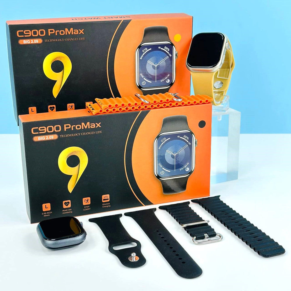 SMARTWATCH C900 Pro Max | Compatible with iOS and Android. Tracker for Health, Fitness, Running, Sleep Cycles, Monitor Heart Rate/Blood Oxygen...With Extra Straps