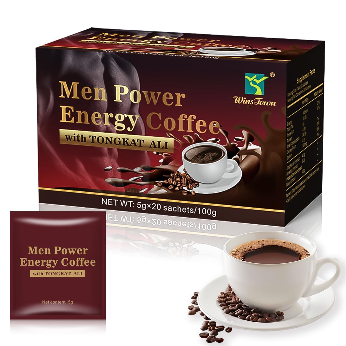 Men's Power Herbal Energy Coffee - Instant Black Coffee with Maca, Tongkat Ali, Epimedium & Ginseng – Boost Focus, Stamina & Vitality