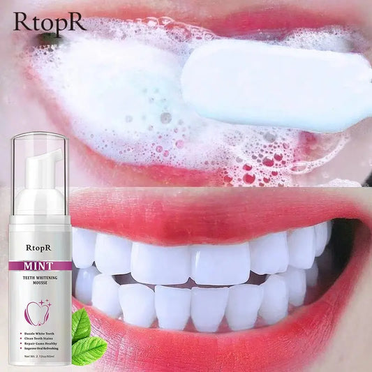 RtopR Mint Teeth Whitening Mousse - Deeply Cleaning Teeth Whitening Foam Toothpaste For Stain Removal & Improve Oral Refreshing – 60ml