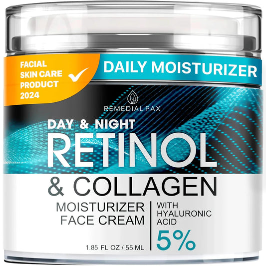 RETINOL & COLLAGEN Moisturizer Face Cream - Day & Night Anti-Aging Skin Care with 5% Hyaluronic Acid