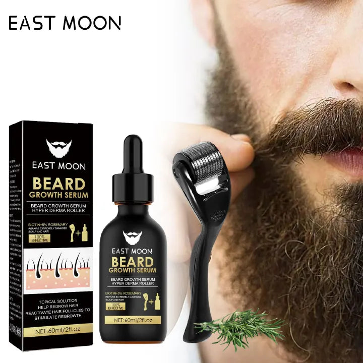 Men's Beard Growth Serum Kit With Derma Roller - Beard Growth, Nourishing & Thickening for Fuller Beard