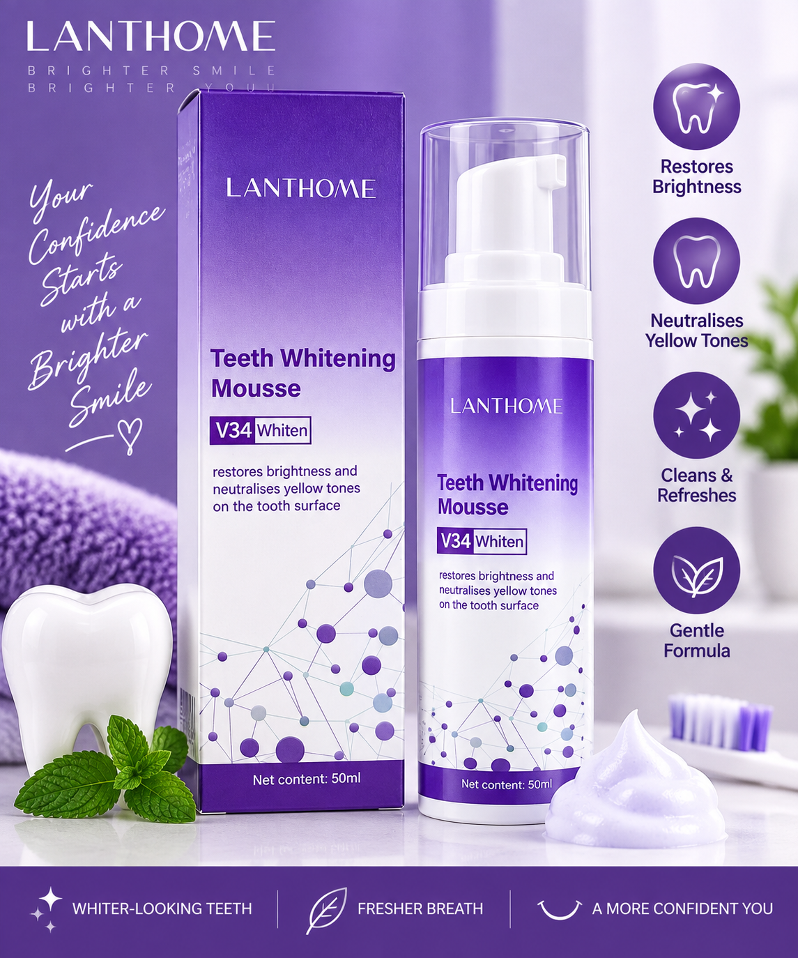 Teeth Whitening Mousse - Deep Cleaning & Whitening Foam Mousse - 50 mls