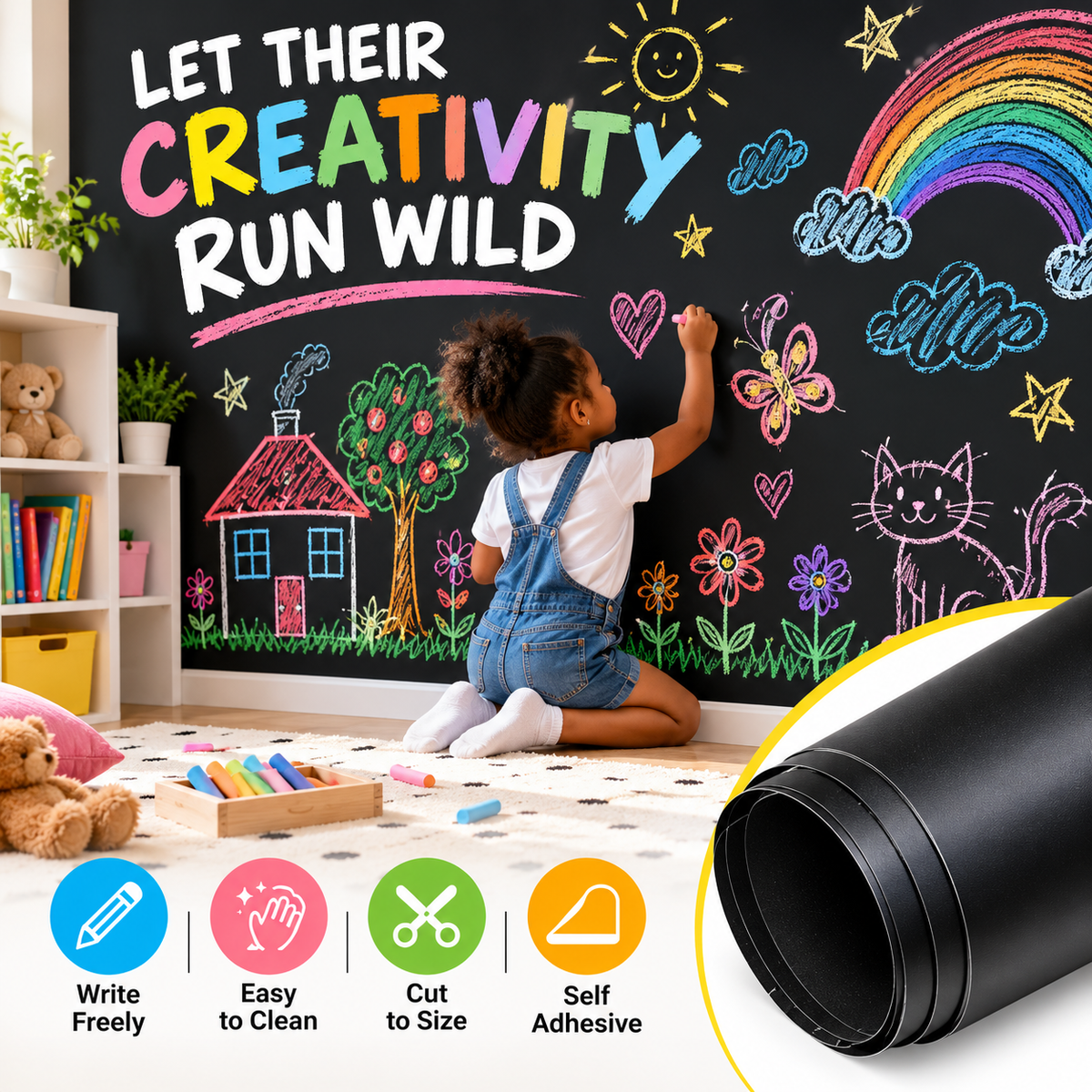 Self-Adhesive Chalkboard Wall Sticker ( 90 × 200 cm ) - With Free 5PCS Multi-Colour Chalks