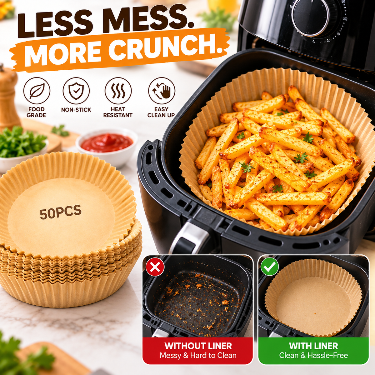 Disposable Air Fryer Paper Liners - 50 Pcs