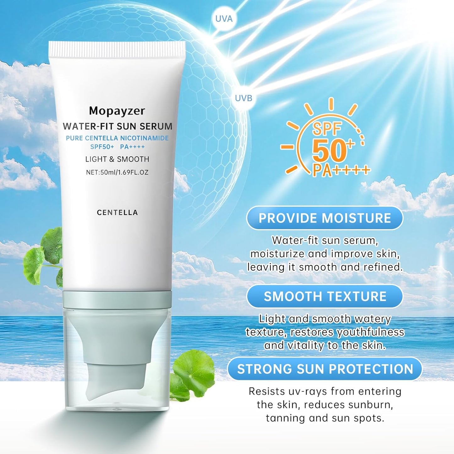 Centella Water Fit Sunscreen Serum - SPF 50 Serum for Strong UV Protection with No White Cast