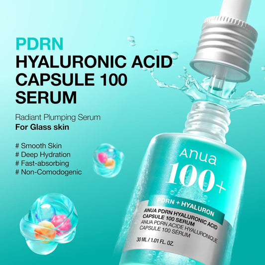 Anua PDRN Hyaluronic Acid Capsule 100 Serum - Radiant Face Serum, Salmon DNA, Hyaluronic Acid, Hydration, Moisture Plumping Effect, Lightweight, Glass Skin - 30 ml