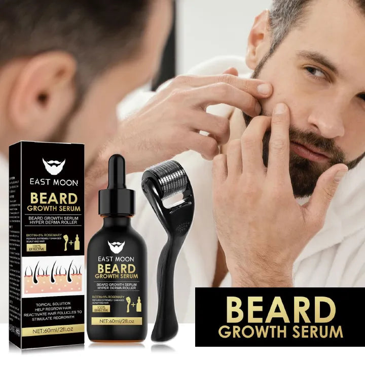 Men's Beard Growth Serum Kit With Derma Roller - Beard Growth, Nourishing & Thickening for Fuller Beard