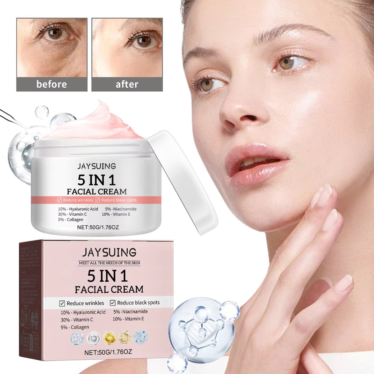 5-in-1 Anti-Wrinkles & Anti-Aging Face Cream- Deeply Moisturizing, Facial Skin Firming, Fading Dark Spots and Fine Lines – 50mls