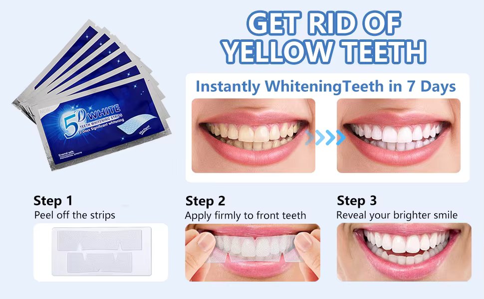 5D White Teeth Whitening Strip Kit, Professional Effects, 28 Strips (14 Count Treatment Pack)