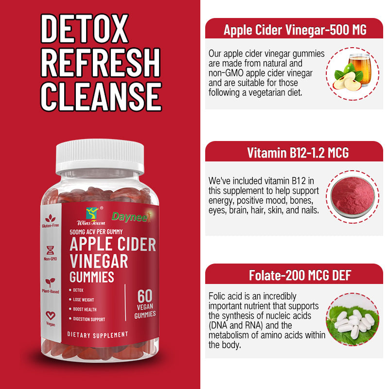 Apple Cider Vinegar Gummies for Metabolism & Digestion Boost, Detox, Gut & Immune Health - 60 Gummies
