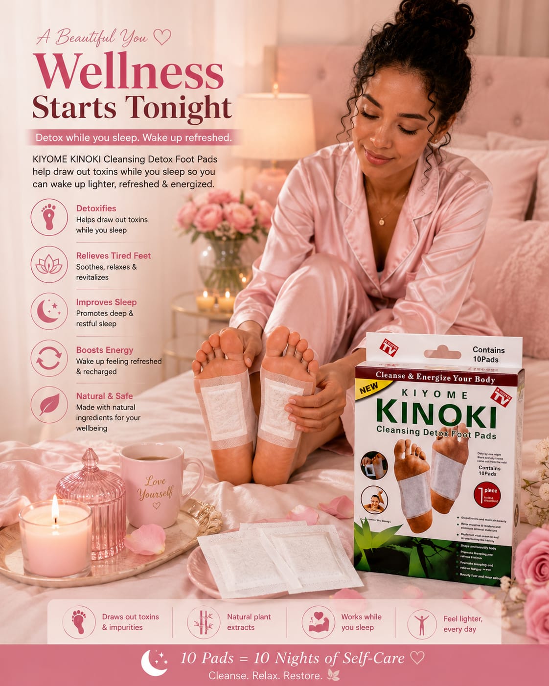Kinoki Detox Foot Patches - Nightly Cleansing Routine - ( 10PCS/BOX ) - BUY 1 BOX GET 1 FREE