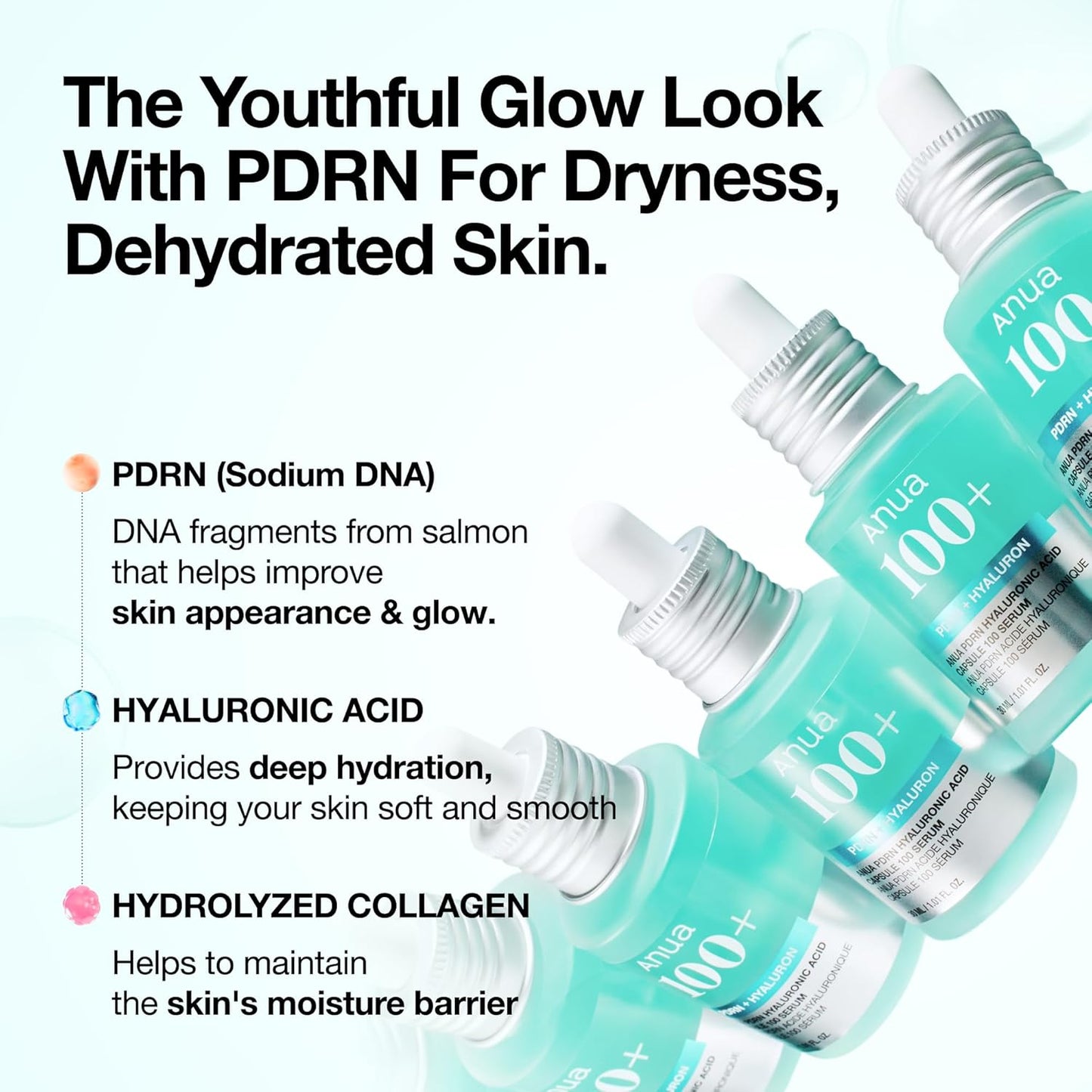 Anua PDRN Hyaluronic Acid Capsule 100 Serum - Radiant Face Serum, Salmon DNA, Hyaluronic Acid, Hydration, Moisture Plumping Effect, Lightweight, Glass Skin - 30 ml