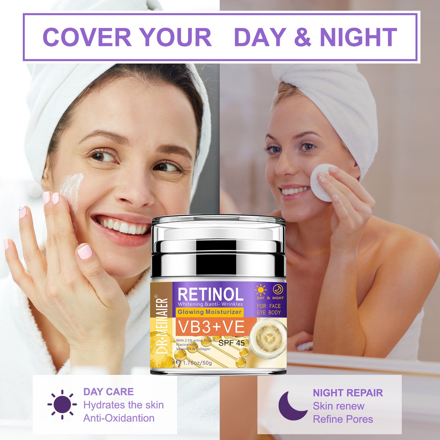 RETINOL Brightening, Anti-Wrinkles & Glowing Moisturizer - For Day & Night, Face & Body