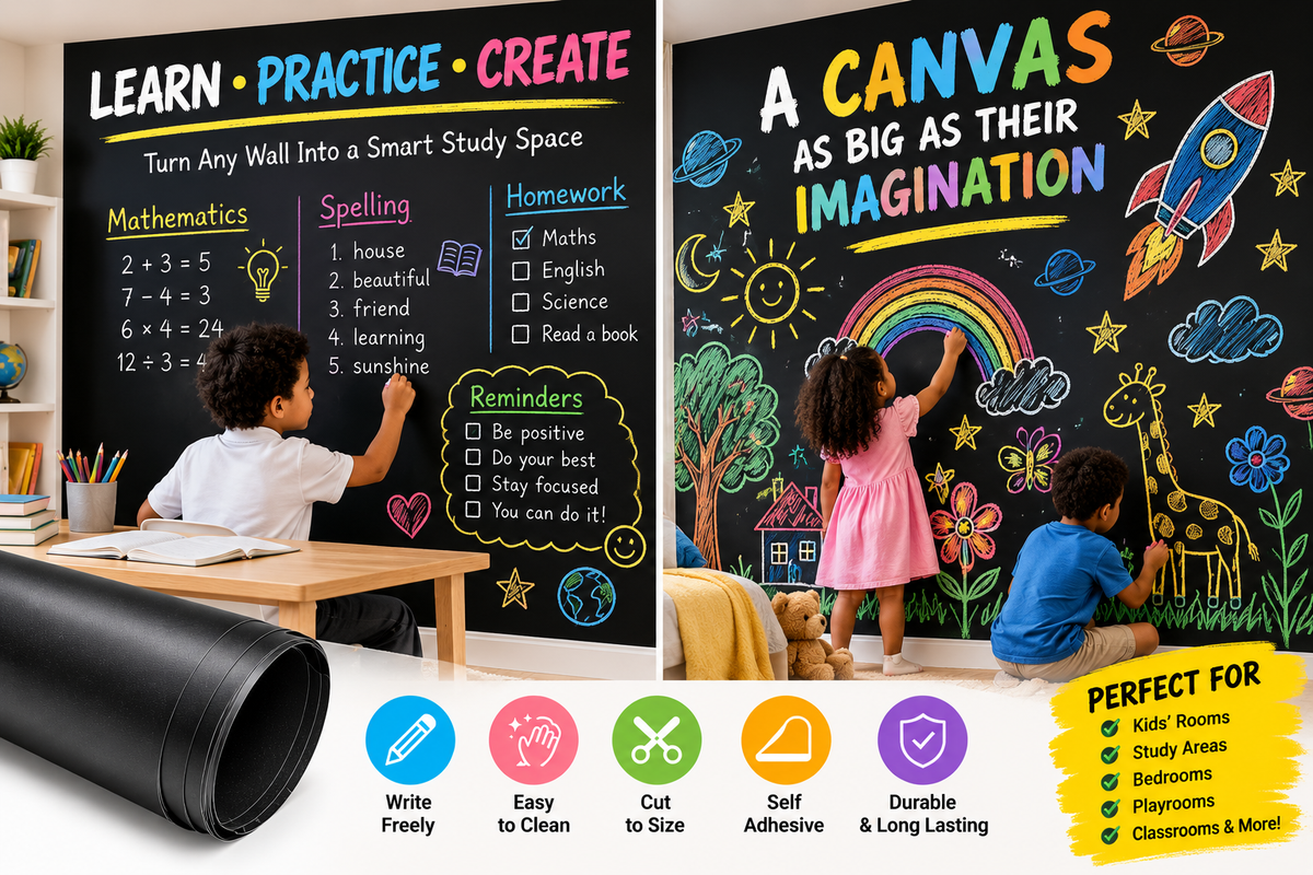 Self-Adhesive Chalkboard Wall Sticker ( 90 × 200 cm ) - With Free 5PCS Multi-Colour Chalks