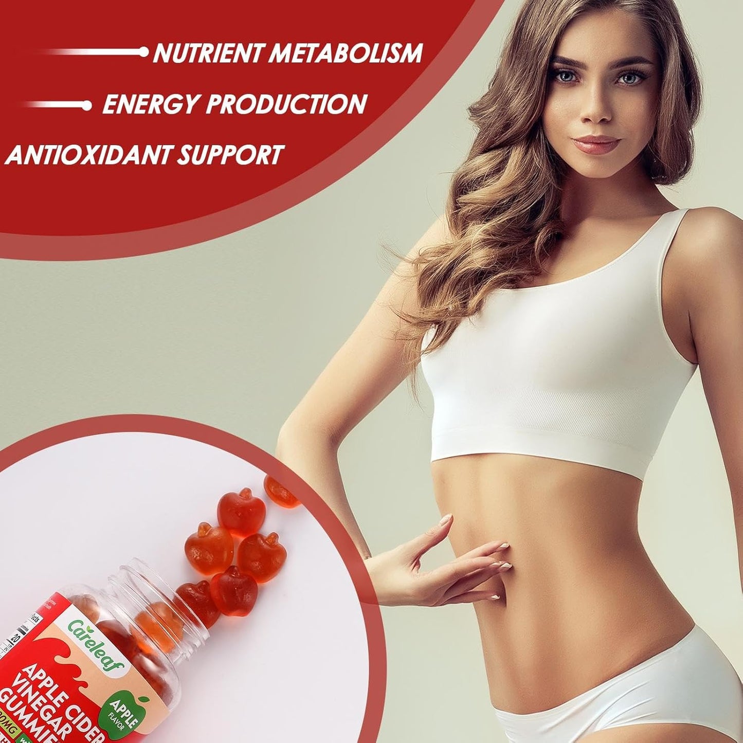 Apple Cider Vinegar Gummies for Metabolism & Digestion Boost, Detox, Gut & Immune Health - 60 Gummies