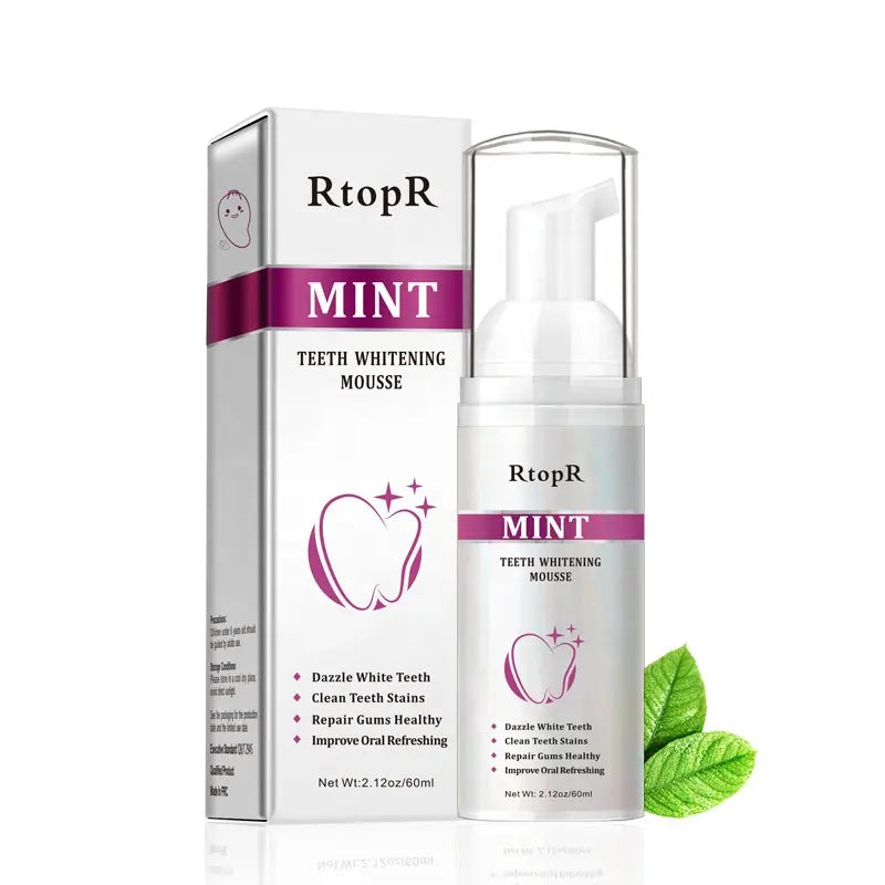 RtopR Mint Teeth Whitening Mousse - Deeply Cleaning Teeth Whitening Foam Toothpaste For Stain Removal & Improve Oral Refreshing – 60ml