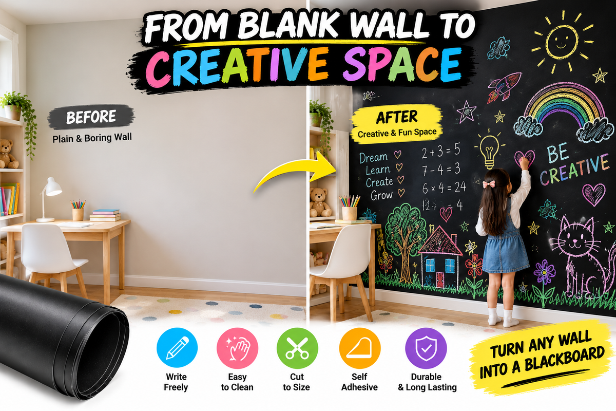 Self-Adhesive Chalkboard Wall Sticker ( 90 × 200 cm ) - With Free 5PCS Multi-Colour Chalks