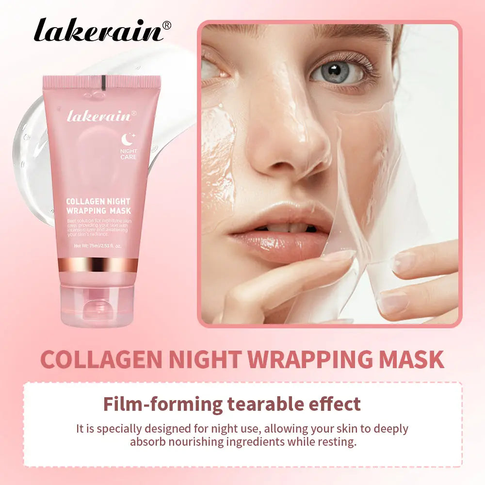 Collagen Night Wrapping Peel Off Facial Mask - Elasticity & Hydration Care, Reduces Sagging & Dullness | Hydrolyzed Collagen For Glowing Skin - 75 ml