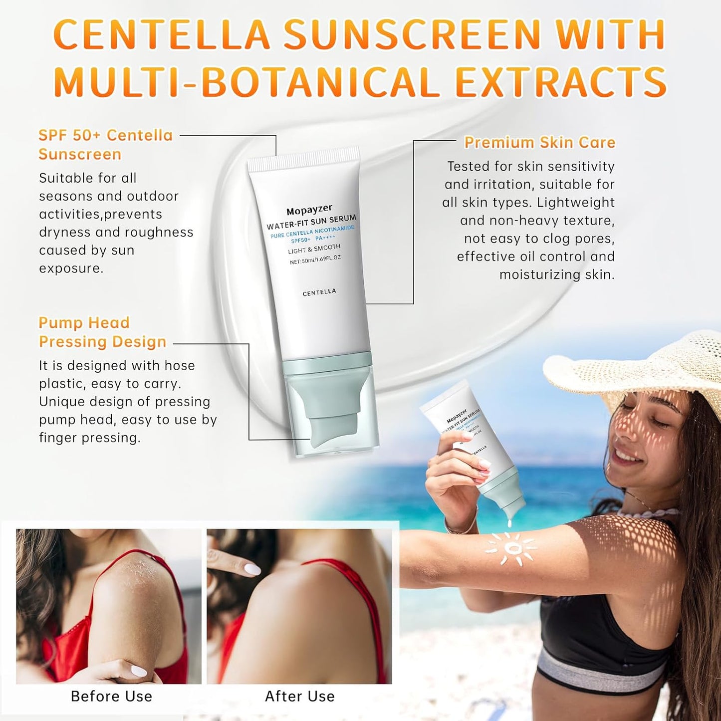 Centella Water Fit Sunscreen Serum - SPF 50 Serum for Strong UV Protection with No White Cast