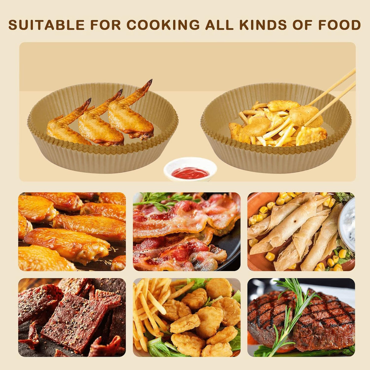 Disposable Air Fryer Paper Liners - 50 Pcs