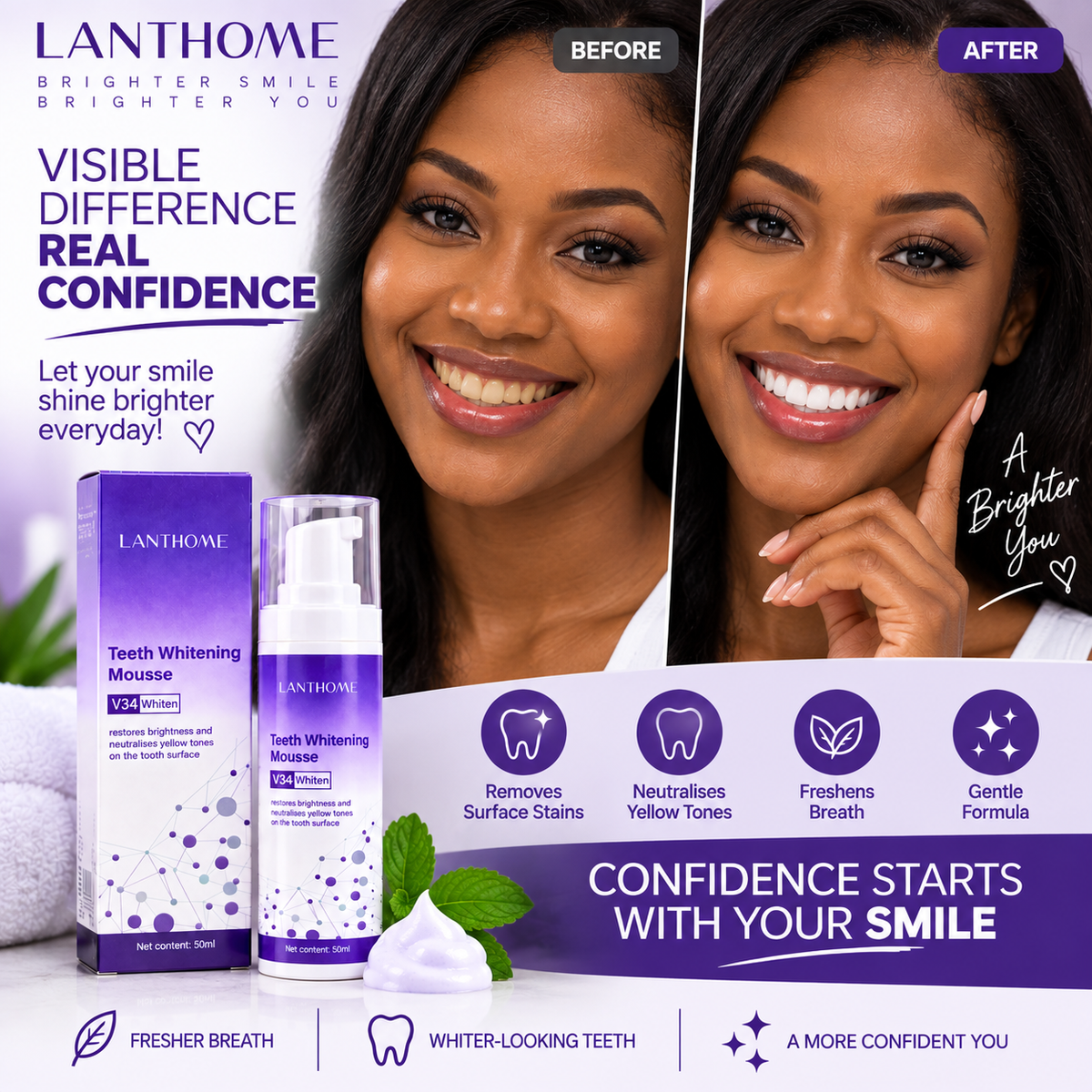 Teeth Whitening Mousse - Deep Cleaning & Whitening Foam Mousse - 50 mls