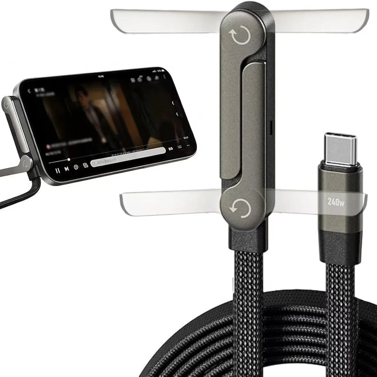 240W USB Type C Fast Charging Adapter Cable with Foldable Phone Holder