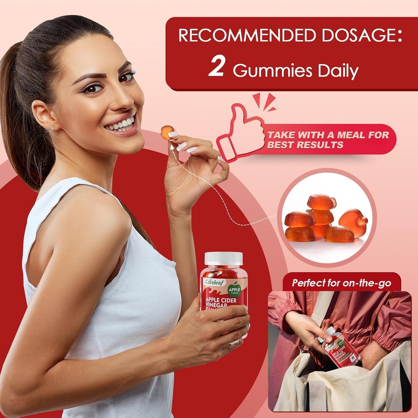 Apple Cider Vinegar Gummies for Metabolism & Digestion Boost, Detox, Gut & Immune Health - 60 Gummies
