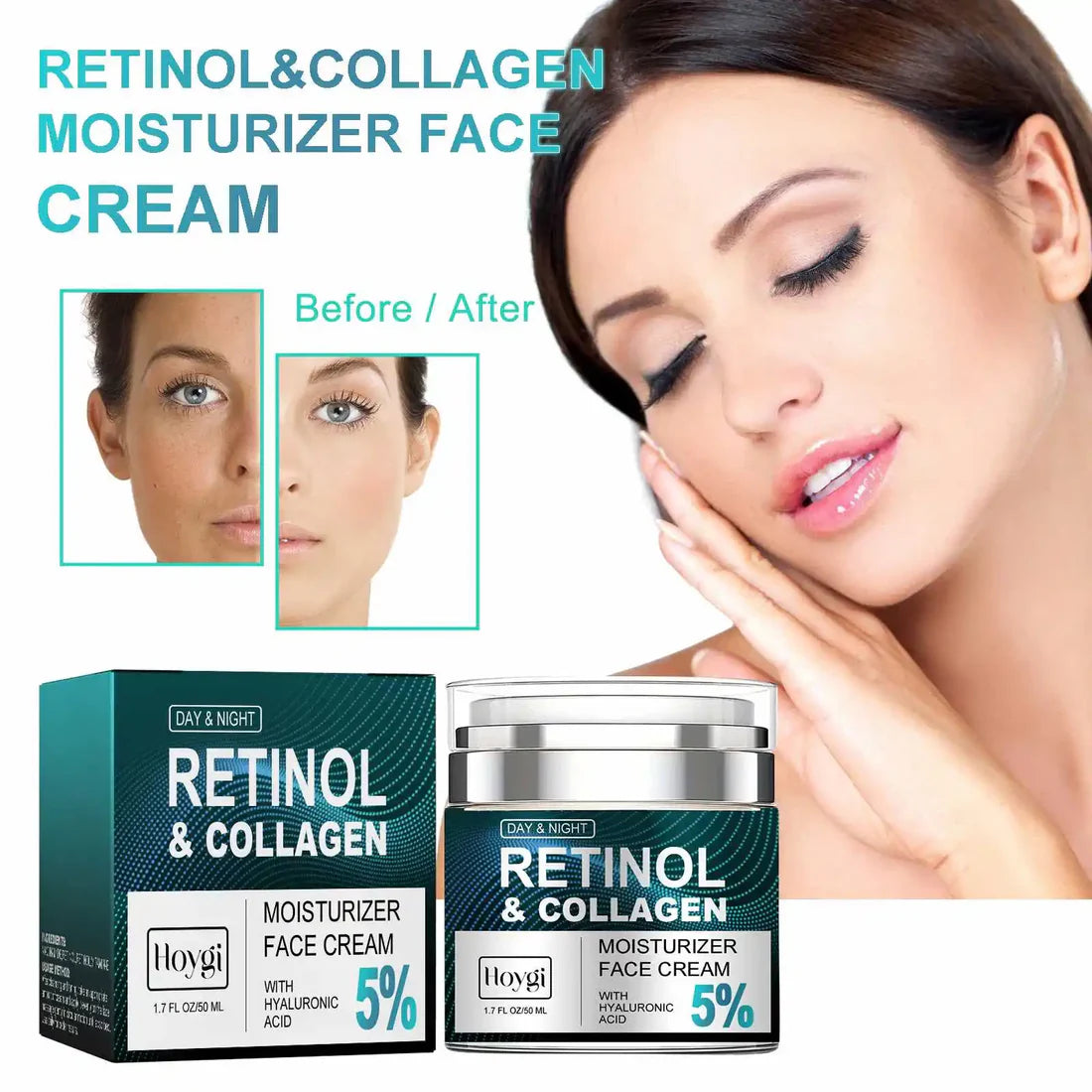 RETINOL & COLLAGEN Moisturizer Face Cream - Day & Night Anti-Aging Skin Care with 5% Hyaluronic Acid
