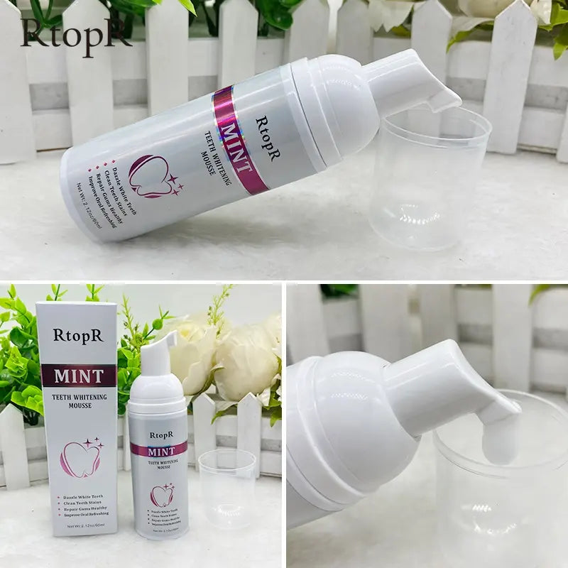RtopR Mint Teeth Whitening Mousse - Deeply Cleaning Teeth Whitening Foam Toothpaste For Stain Removal & Improve Oral Refreshing – 60ml