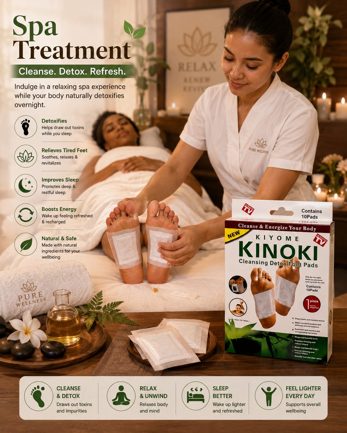 Kinoki Detox Foot Patches - Nightly Cleansing Routine - ( 10PCS/BOX ) - BUY 1 BOX GET 1 FREE
