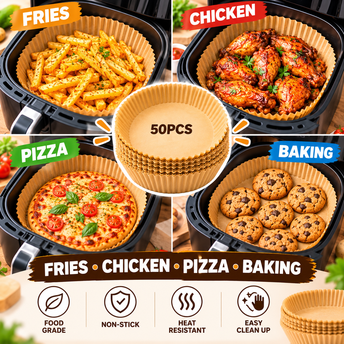 Disposable Air Fryer Paper Liners - 50 Pcs