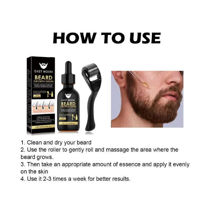 Men's Beard Growth Serum Kit With Derma Roller - Beard Growth, Nourishing & Thickening for Fuller Beard