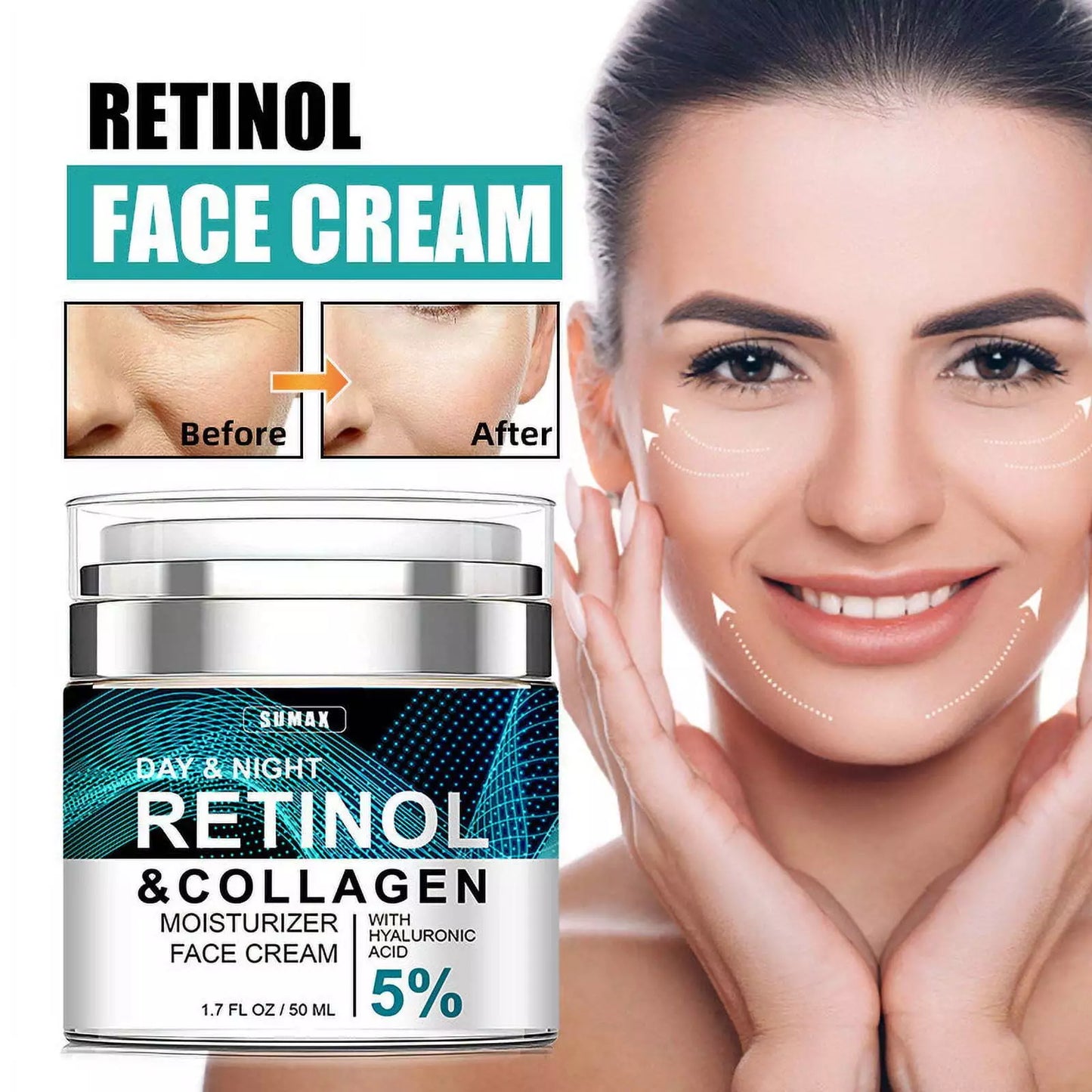 RETINOL & COLLAGEN Moisturizer Face Cream - Day & Night Anti-Aging Skin Care with 5% Hyaluronic Acid