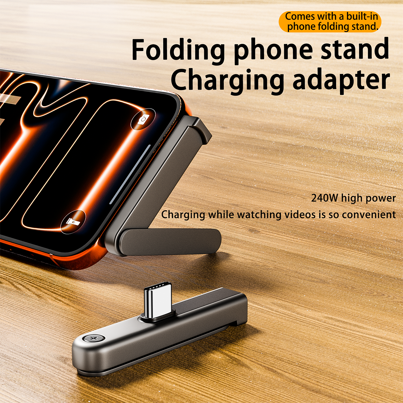 240W USB Type C Fast Charging Adapter Cable with Foldable Phone Holder