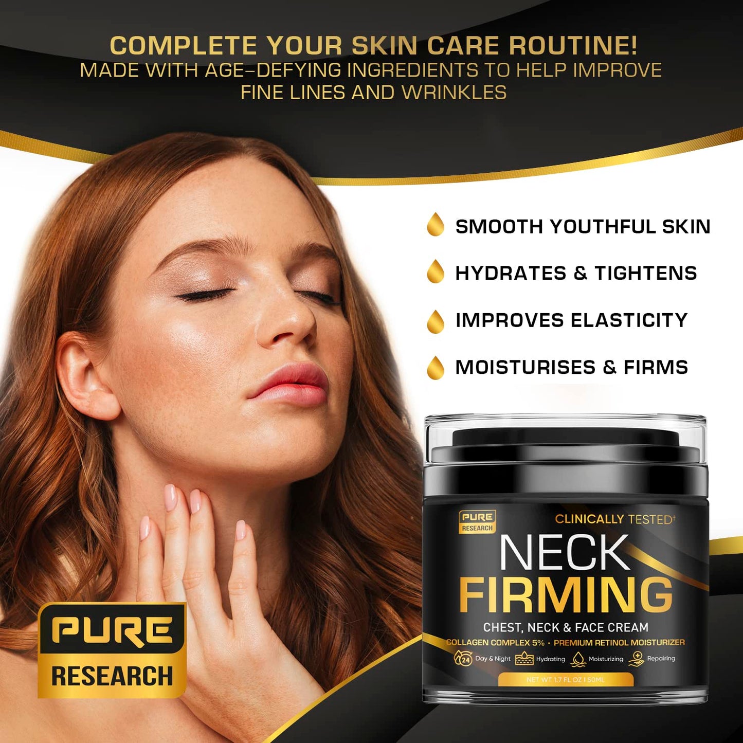 Neck Firming Cream - Anti-Wrinkle Cream Day & Night for Face, Neck & Chest Cream - Moisturizing, Lifting & Hydrating - 50g