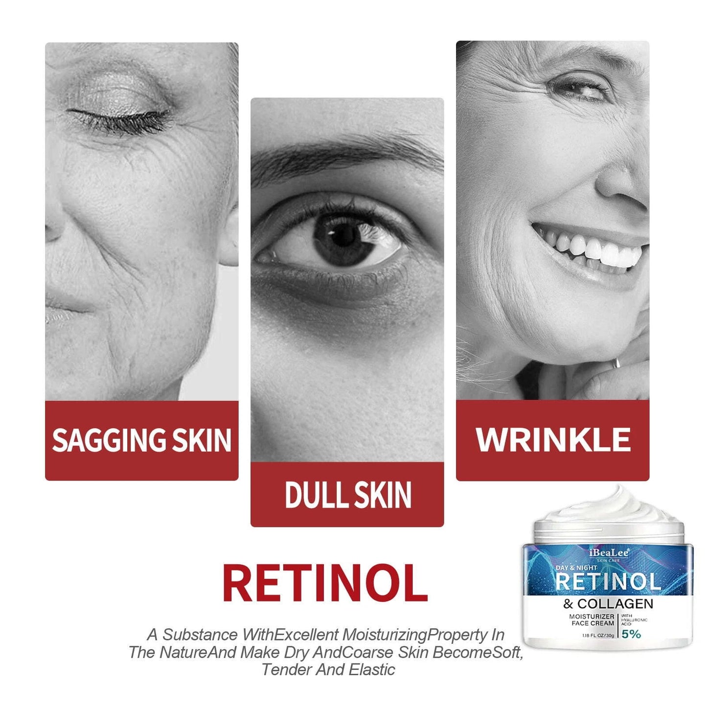 RETINOL & COLLAGEN Moisturizer Face Cream - Day & Night Anti-Aging Skin Care with 5% Hyaluronic Acid